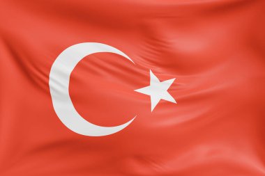 Yakın plan Türkiye, gerçekçi kumaş dokusuna sahip bayrak sallıyor. Kumaş katlanır ve dalgalanır zarif tekstil hareketi yaratır, özgürlük ve kimlik için soyut pankart sembolü.