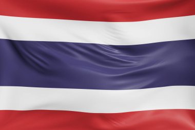 Yakın plan Tayland bayrağı sallayarak gerçekçi kumaş dokusuna sahip. Kumaş katlanır ve dalgalanır zarif tekstil hareketi yaratır, özgürlük ve kimlik için soyut pankart sembolü.