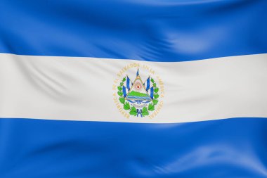 El Salvador 'un gerçekçi kumaş desenli bayrak sallaması. Kumaş katlanır ve dalgalanır zarif tekstil hareketi yaratır, özgürlük ve kimlik için soyut pankart sembolü.