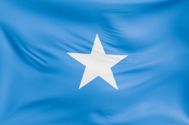 Somali 'nin gerçekçi kumaş dokusuna sahip bayrak sallayan yakın plan görüntüleri. Kumaş katlanır ve dalgalanır zarif tekstil hareketi yaratır, özgürlük ve kimlik için soyut pankart sembolü.