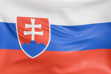 Slovakya 'nın gerçekçi kumaş dokusuna sahip bayrak arkaplanını yakından çek. Kumaş katlanır ve dalgalanır zarif tekstil hareketi yaratır, özgürlük ve kimlik için soyut pankart sembolü.
