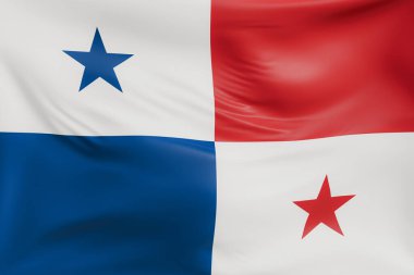 Panama 'nın gerçekçi kumaş dokusuna sahip bayrak sallayan yakın plan görüntüleri. Kumaş katlanır ve dalgalanır zarif tekstil hareketi yaratır, özgürlük ve kimlik için soyut pankart sembolü.