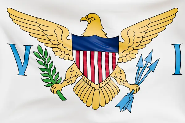 Yakın plan ABD Virjin Adaları gerçekçi kumaş dokusuyla bayrak sallıyor. Kumaş katlanır ve dalgalanır zarif tekstil hareketi yaratır, özgürlük ve kimlik için soyut pankart sembolü.