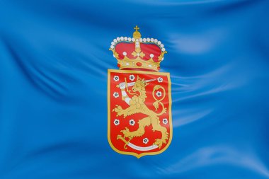 Finlandiya 'da 1918' den 1920 'ye kadar (Devlet) gerçekçi kumaş dokusuna sahip sallanan 3 bayrak. Kumaş katlanır ve dalgalanır zarif tekstil hareketi yaratır, özgürlük ve kimlik için soyut pankart sembolü.