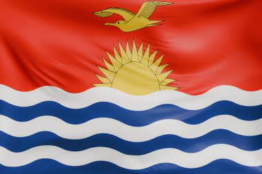 Kiribati 'nin gerçekçi kumaş desenli bayrak sallama arkaplanı. Kumaş katlanır ve dalgalanır zarif tekstil hareketi yaratır, özgürlük ve kimlik için soyut pankart sembolü.