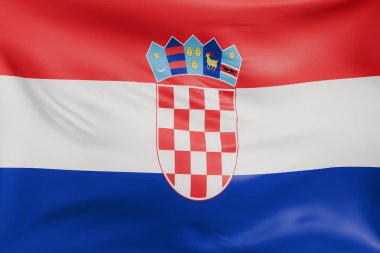 Hırvatistan 'ın gerçekçi kumaş desenli bayrak sallaması. Kumaş katlanır ve dalgalanır zarif tekstil hareketi yaratır, özgürlük ve kimlik için soyut pankart sembolü.