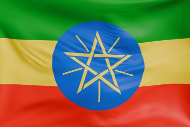 Etiyopya 'nın gerçekçi kumaş desenli bayrak sallama arkaplanı. Kumaş katlanır ve dalgalanır zarif tekstil hareketi yaratır, özgürlük ve kimlik için soyut pankart sembolü.