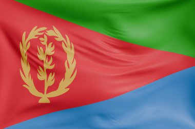 Eritrea 'nın gerçekçi kumaş desenli bayrak sallama arkaplanı. Kumaş katlanır ve dalgalanır zarif tekstil hareketi yaratır, özgürlük ve kimlik için soyut pankart sembolü.
