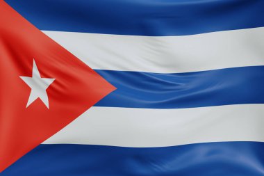 Yakın plan Küba dalgalanma bayrakları gerçekçi kumaş dokusuna sahip. Kumaş katlanır ve dalgalanır zarif tekstil hareketi yaratır, özgürlük ve kimlik için soyut pankart sembolü.