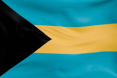 Bahamalar 'ın gerçekçi kumaş desenli bayrak sallama arkaplanı. Kumaş katlanır ve dalgalanır zarif tekstil hareketi yaratır, özgürlük ve kimlik için soyut pankart sembolü.