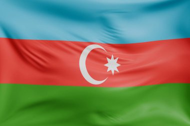 Gerçekçi kumaş dokusuna sahip Azerbaycan dalgalanan bayraklar. Kumaş katlanır ve dalgalanır zarif tekstil hareketi yaratır, özgürlük ve kimlik için soyut pankart sembolü.