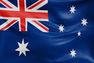 Avustralya 'nın gerçekçi kumaş dokusuna sahip bayrak sallayan yakın plan çekimleri. Kumaş katlanır ve dalgalanır zarif tekstil hareketi yaratır, özgürlük ve kimlik için soyut pankart sembolü.