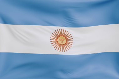 Arjantin bayrağının gerçekçi kumaş dokusuyla yakın plan çekimleri. Kumaş katlanır ve dalgalanır zarif tekstil hareketi yaratır, özgürlük ve kimlik için soyut pankart sembolü.