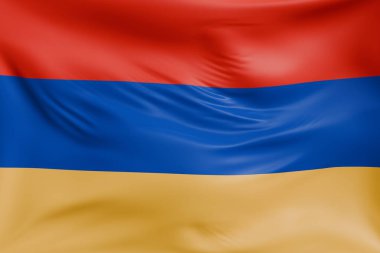 Ermenistan 'ın gerçekçi kumaş desenli bayrak sallaması. Kumaş katlanır ve dalgalanır zarif tekstil hareketi yaratır, özgürlük ve kimlik için soyut pankart sembolü.