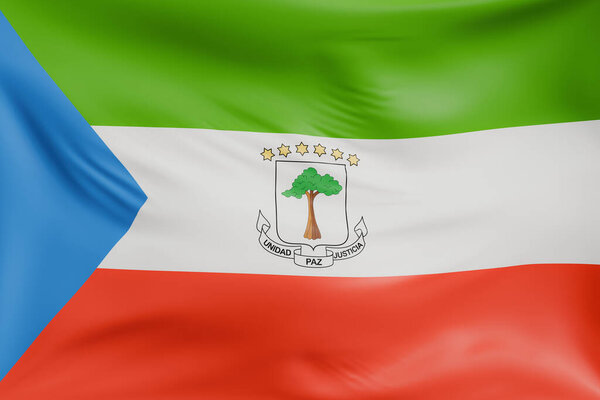 Close-up Equatorial Guinea Waving flag background with realistic cloth texture. Fabric folds and ripples creating elegant textile motion, abstract banner symbol for freedom and identity.