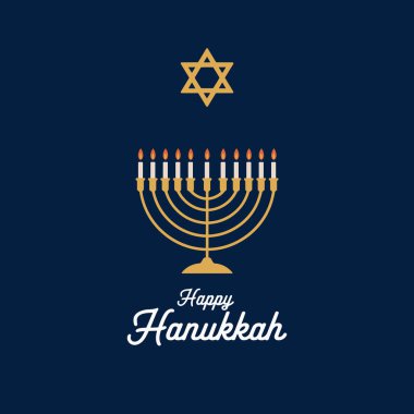 Mavi arkaplanda izole edilmiş Hanuka düz vektör çizimi