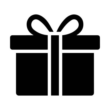 Beyaz kurdeleli ve yaylı basit bir hediye kutusu simgesi temiz beyaz bir arkaplan üzerine kuruludur. Grafik düz ve dokusu eksik..