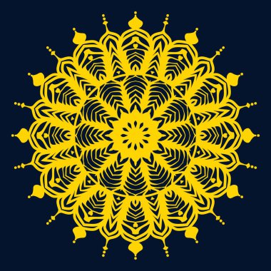 Premium baskı tasarımları için ayrıntılı süslü mandala deseni. Zarif ev dekorasyonu için dekoratif altın mandala elementi.