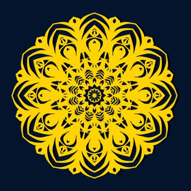 Premium baskı tasarımları için ayrıntılı süslü mandala deseni. Zarif ev dekorasyonu için dekoratif altın mandala elementi.