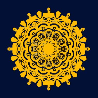 Premium baskı tasarımları için ayrıntılı süslü mandala deseni. Zarif ev dekorasyonu için dekoratif altın mandala elementi.