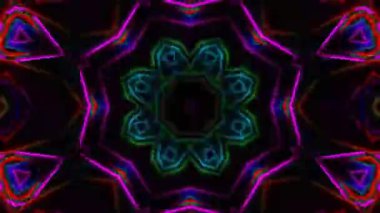 Üç boyutlu renkli fütüristik kaleydoskop koridoru ve renkli neon ışıkları.