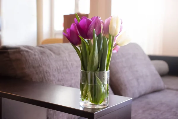 stock image Bouquet of beautiful spring tulips in the room