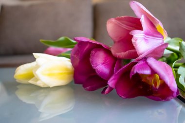 Odada bir buket güzel bahar lalesi