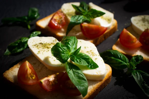 Bread Mozzarella Cheese Cherry Tomatoes Stock Image