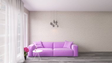 Modern room interior design, 3d illustration, 3d render