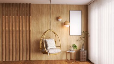 Modern room interior design, 3d illustration, 3d render