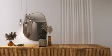 Nightstand, mirror interior design 3d render, 3d illustration