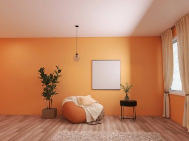 Living room interior 3d render, 3d illustration