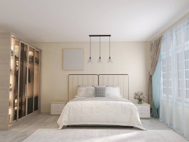 Bedroom interior design 3d render, 3d illustration