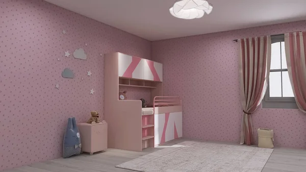 儿童房室内3D渲染 3D插图 — 图库照片