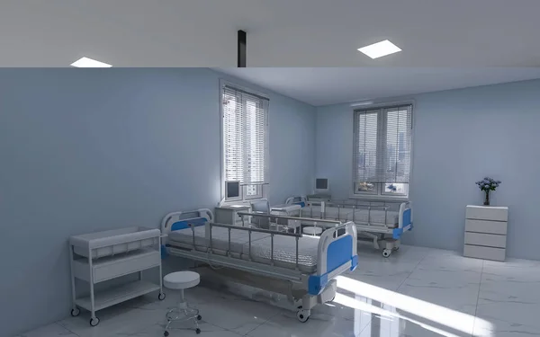 病院病棟のインテリア 3Dレンダリング 3Dイラスト — ストック写真