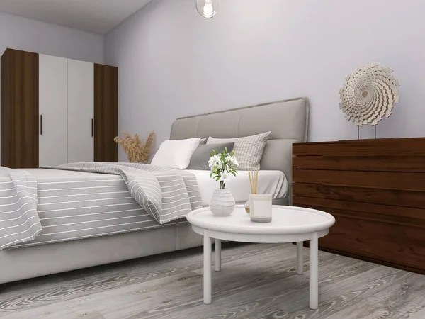寝室のインテリア3Dレンダリング 3Dイラスト — ストック写真