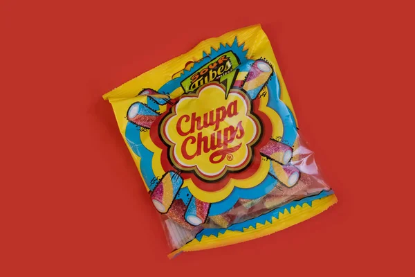 Február 2022 Ukrajna Város Kijev Candy Chupa Chups Egy Színes — Stock Fotó