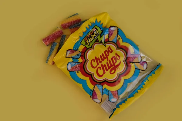 February 2022 Ukraine City Kyiv Candy Chupa Chups Colored Background — Stock Photo, Image