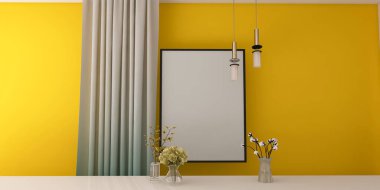 Boş maket, çiçekler 3D render, 3D illüstrasyon