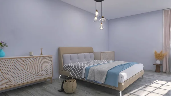 寝室のインテリアデザイン3Dレンダリング 3Dイラスト — ストック写真