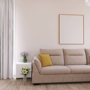 Living room design, 3d render, 3d illustration