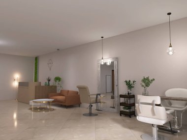 Güzellik salonu iç mimarisi. 3D resim.
