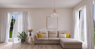 Living room interior 3d render, 3d illustration