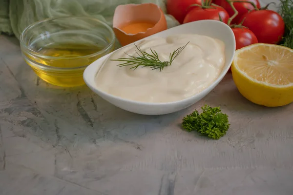 Homemade Mayonnaise Old Background — Stock Photo, Image