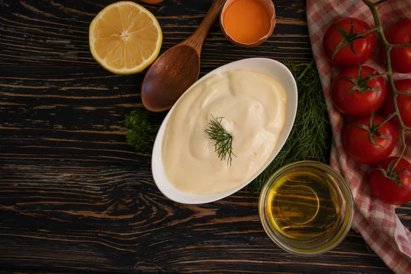 Homemade Mayonnaise Old Background — Stock Photo, Image