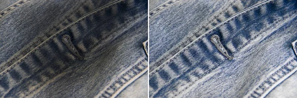 Mancha Jeans Antes Depois Limpeza — Fotografia de Stock