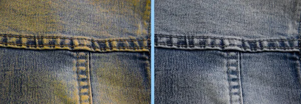 Jeans Flecken Vor Und Nach Der Reinigung — Stockfoto