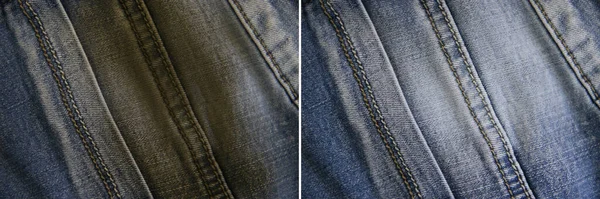 Jeansfläckar Före Och Efter Rengöring — Stockfoto
