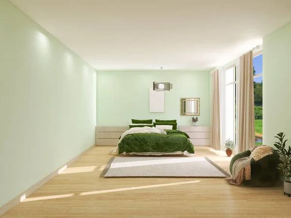 寝室のインテリア 3Dレンダリング 3Dイラスト — ストック写真