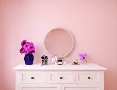 İç mekan, ayna, çiçekler 3D görüntü, 3D görüntü